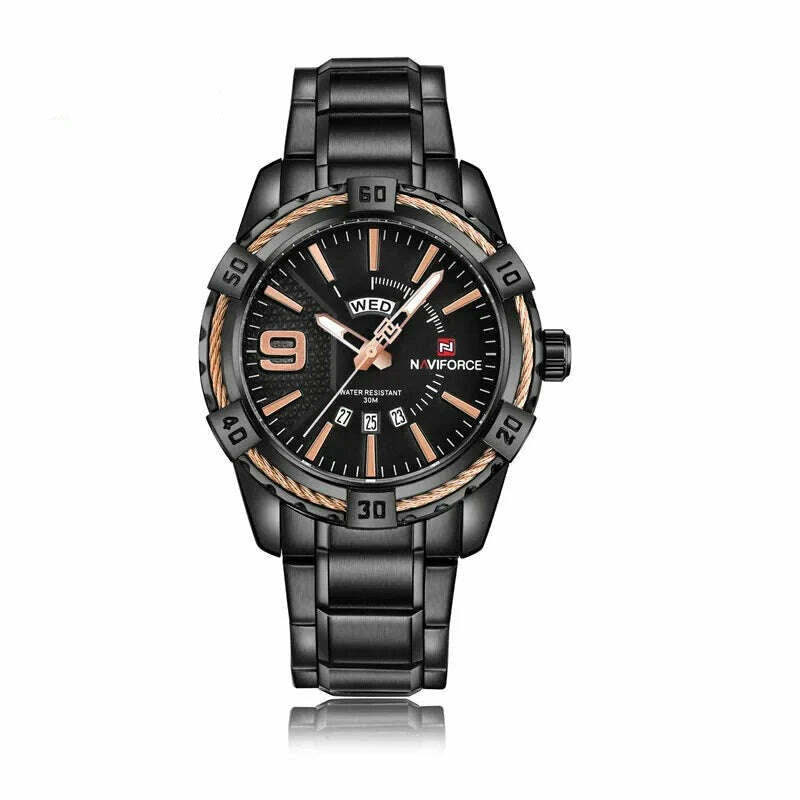 KIMLUD, NAVIFORCE Luxury Brand Men&#39;s WristWatch Original Fashion Quartz Classic Watches For Men Waterproof Business Steel Band Clock Man, BRG / China, KIMLUD Women's Clothes