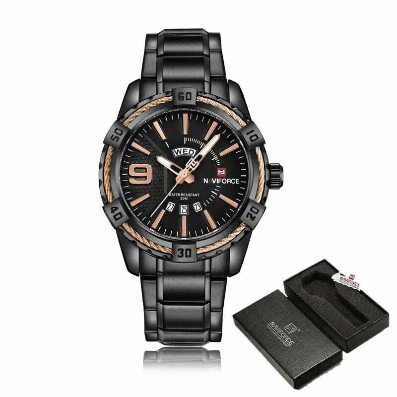 KIMLUD, NAVIFORCE Luxury Brand Men&#39;s WristWatch Original Fashion Quartz Classic Watches For Men Waterproof Business Steel Band Clock Man, BRG BOX / China, KIMLUD Women's Clothes