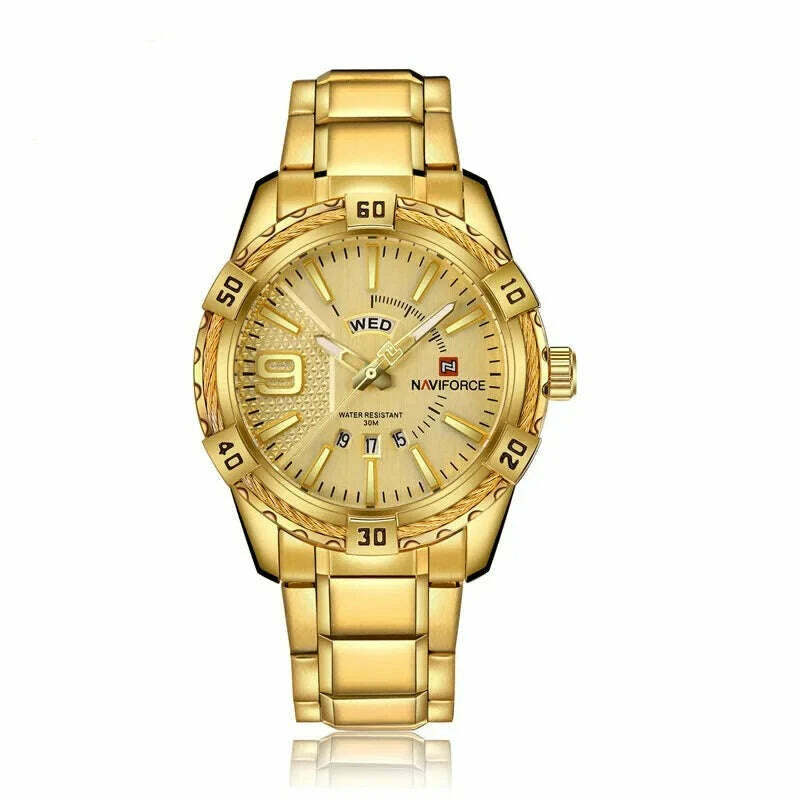 KIMLUD, NAVIFORCE Luxury Brand Men&#39;s WristWatch Original Fashion Quartz Classic Watches For Men Waterproof Business Steel Band Clock Man, GG / China, KIMLUD Womens Clothes