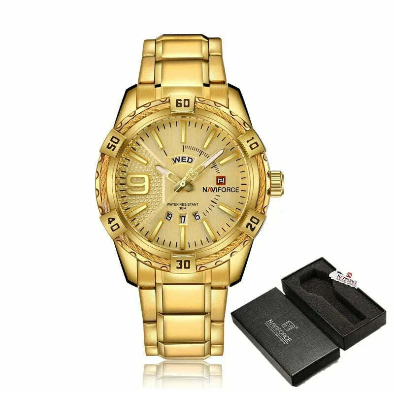 KIMLUD, NAVIFORCE Luxury Brand Men&#39;s WristWatch Original Fashion Quartz Classic Watches For Men Waterproof Business Steel Band Clock Man, GG BOX / China, KIMLUD Womens Clothes