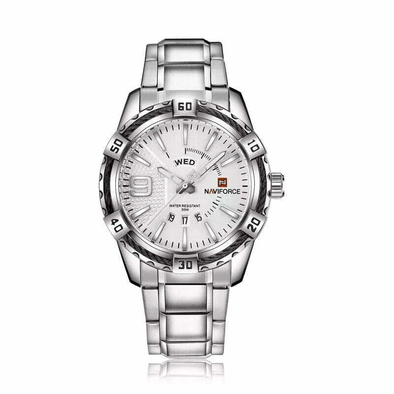 KIMLUD, NAVIFORCE Luxury Brand Men&#39;s WristWatch Original Fashion Quartz Classic Watches For Men Waterproof Business Steel Band Clock Man, SW / China, KIMLUD Womens Clothes