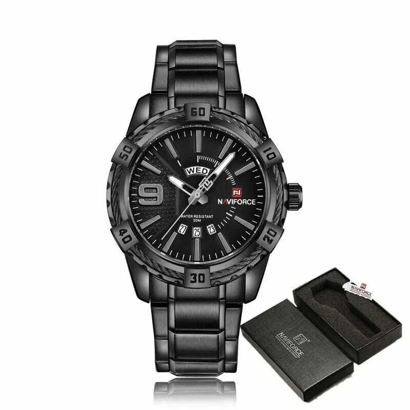 KIMLUD, NAVIFORCE Luxury Brand Men&#39;s WristWatch Original Fashion Quartz Classic Watches For Men Waterproof Business Steel Band Clock Man, BB BOX / China, KIMLUD Women's Clothes