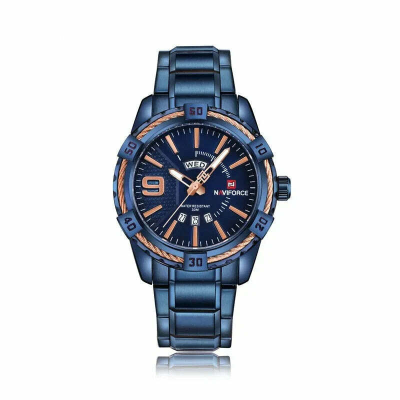 KIMLUD, NAVIFORCE Luxury Brand Men&#39;s WristWatch Original Fashion Quartz Classic Watches For Men Waterproof Business Steel Band Clock Man, BEBE / China, KIMLUD Women's Clothes