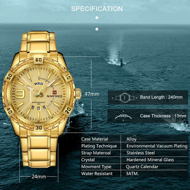 KIMLUD, NAVIFORCE Luxury Brand Men&#39;s WristWatch Original Fashion Quartz Classic Watches For Men Waterproof Business Steel Band Clock Man, KIMLUD Women's Clothes