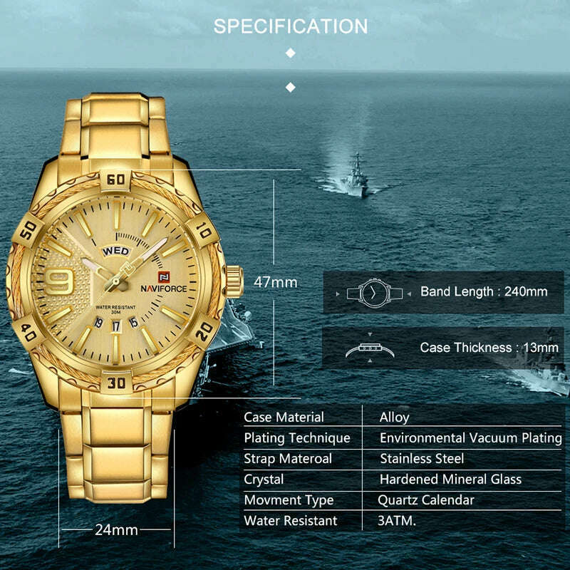 NAVIFORCE Luxury Brand Men&#39;s WristWatch Original Fashion Quartz Classic Watches For Men Waterproof Business Steel Band Clock Man - KIMLUD