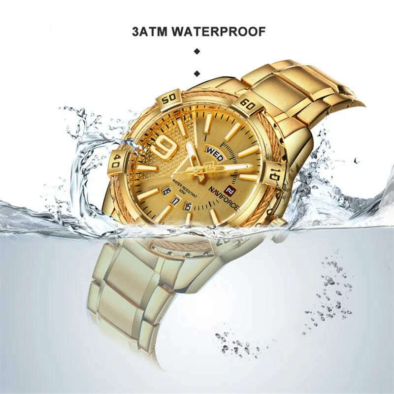 KIMLUD, NAVIFORCE Luxury Brand Men&#39;s WristWatch Original Fashion Quartz Classic Watches For Men Waterproof Business Steel Band Clock Man, KIMLUD Womens Clothes