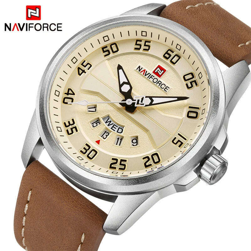 KIMLUD, NAVIFORCE Men Sports Watches Men's Quartz Date Clock Man Leather Strap Military Waterproof Wrist watch relogio masculino, KIMLUD Womens Clothes