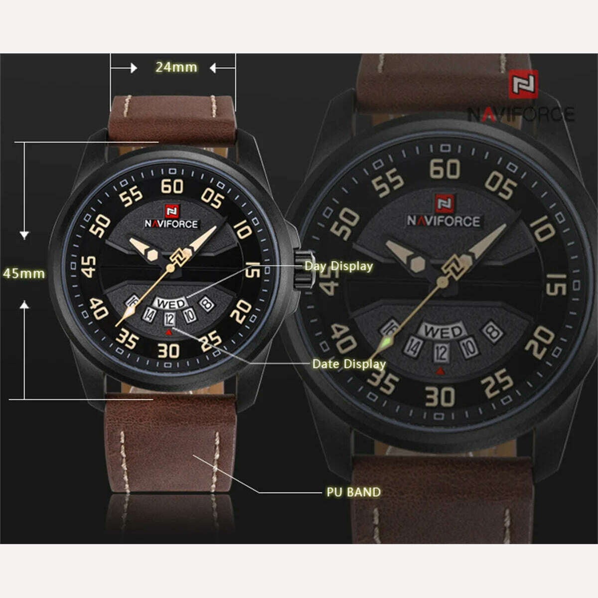 KIMLUD, NAVIFORCE Men Sports Watches Men's Quartz Date Clock Man Leather Strap Military Waterproof Wrist watch relogio masculino, KIMLUD Womens Clothes