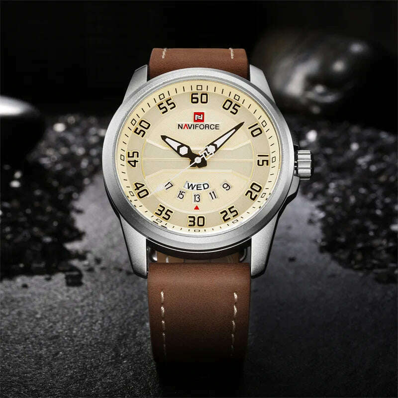 KIMLUD, NAVIFORCE Men Sports Watches Men's Quartz Date Clock Man Leather Strap Military Waterproof Wrist watch relogio masculino, KIMLUD Womens Clothes