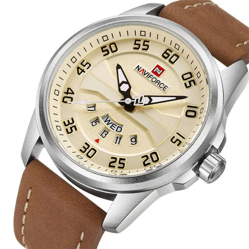 KIMLUD, NAVIFORCE Men Sports Watches Men's Quartz Date Clock Man Leather Strap Military Waterproof Wrist watch relogio masculino, KIMLUD Womens Clothes