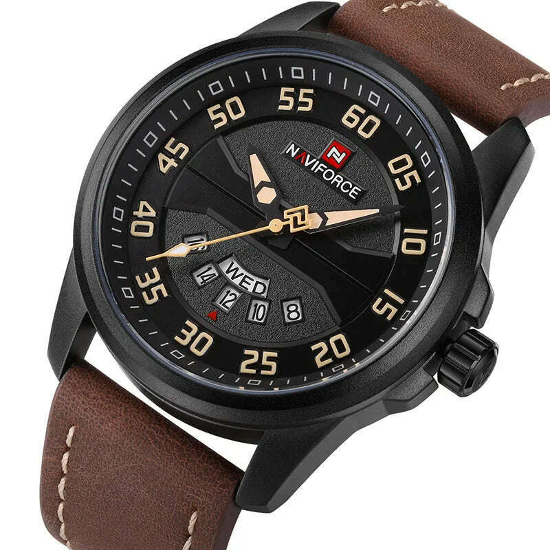 KIMLUD, NAVIFORCE Men Sports Watches Men's Quartz Date Clock Man Leather Strap Military Waterproof Wrist watch relogio masculino, BYDBN, KIMLUD APPAREL - Womens Clothes