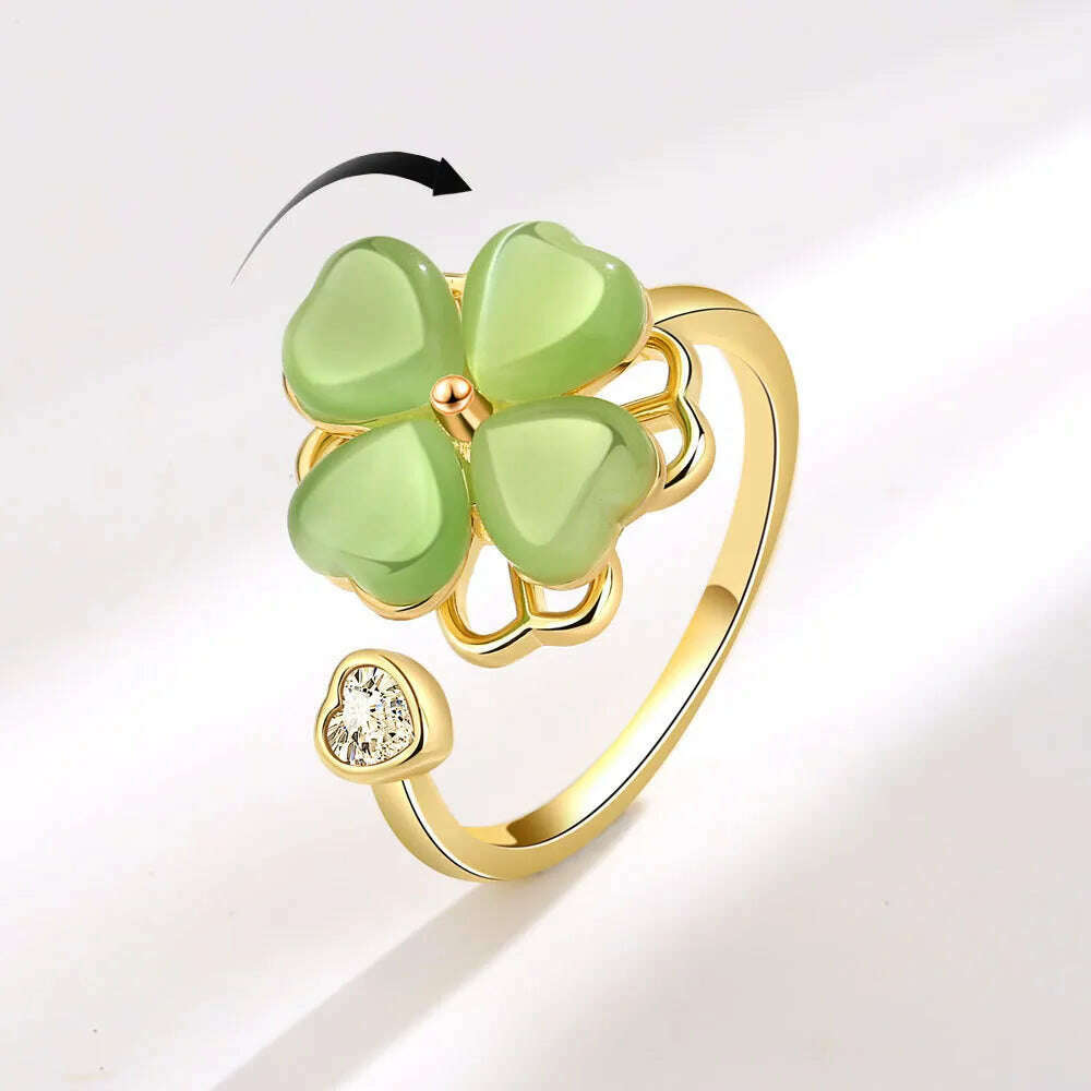 KIMLUD, NBNB New Arrive Trendy Rotating Clover Relieve Stress Adjustable Ring For Women Fashion Finger Open Ring Daily Jewelry Girl Gift, R0303, KIMLUD Women's Clothes