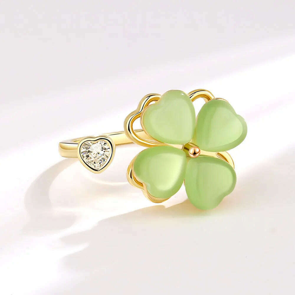 KIMLUD, NBNB New Arrive Trendy Rotating Clover Relieve Stress Adjustable Ring For Women Fashion Finger Open Ring Daily Jewelry Girl Gift, KIMLUD Womens Clothes