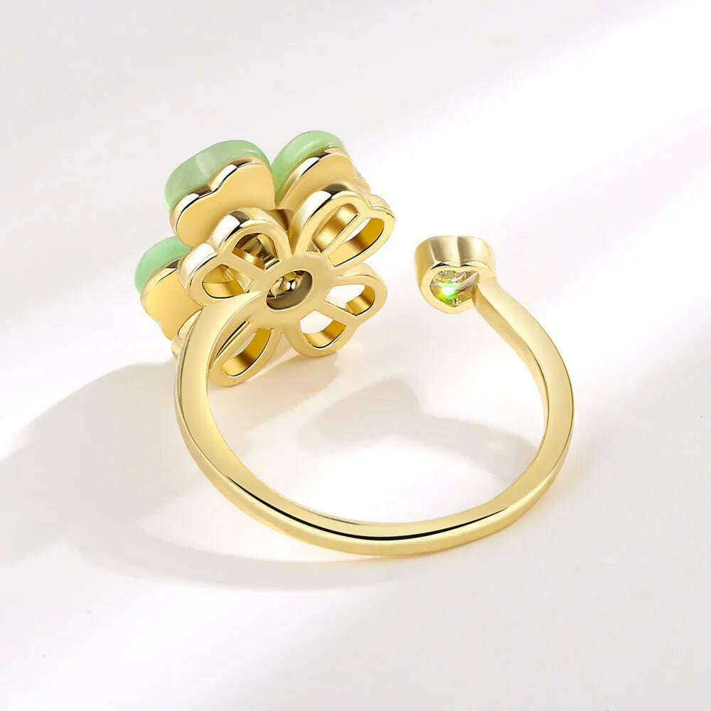 KIMLUD, NBNB New Arrive Trendy Rotating Clover Relieve Stress Adjustable Ring For Women Fashion Finger Open Ring Daily Jewelry Girl Gift, KIMLUD Womens Clothes