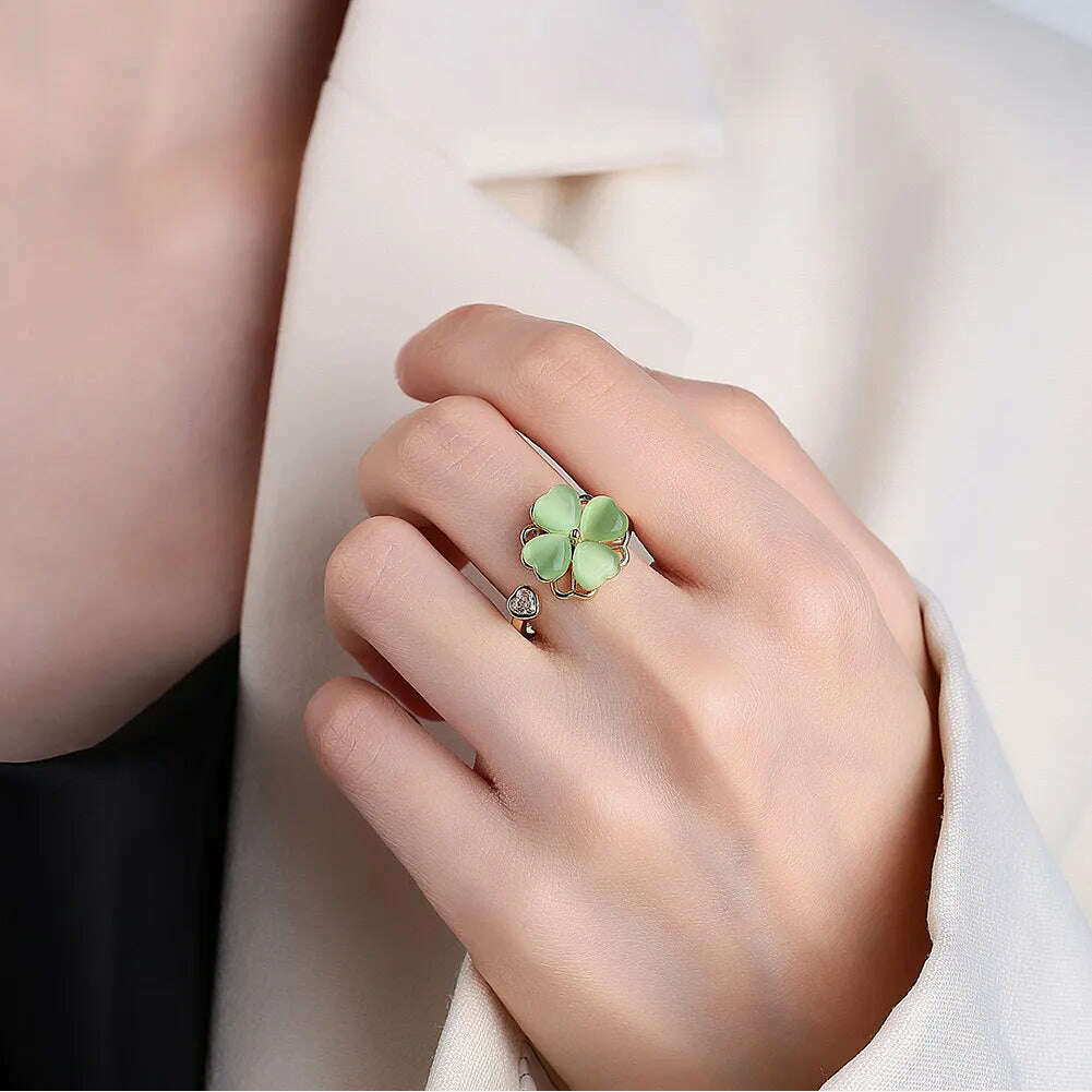 KIMLUD, NBNB New Arrive Trendy Rotating Clover Relieve Stress Adjustable Ring For Women Fashion Finger Open Ring Daily Jewelry Girl Gift, KIMLUD Womens Clothes