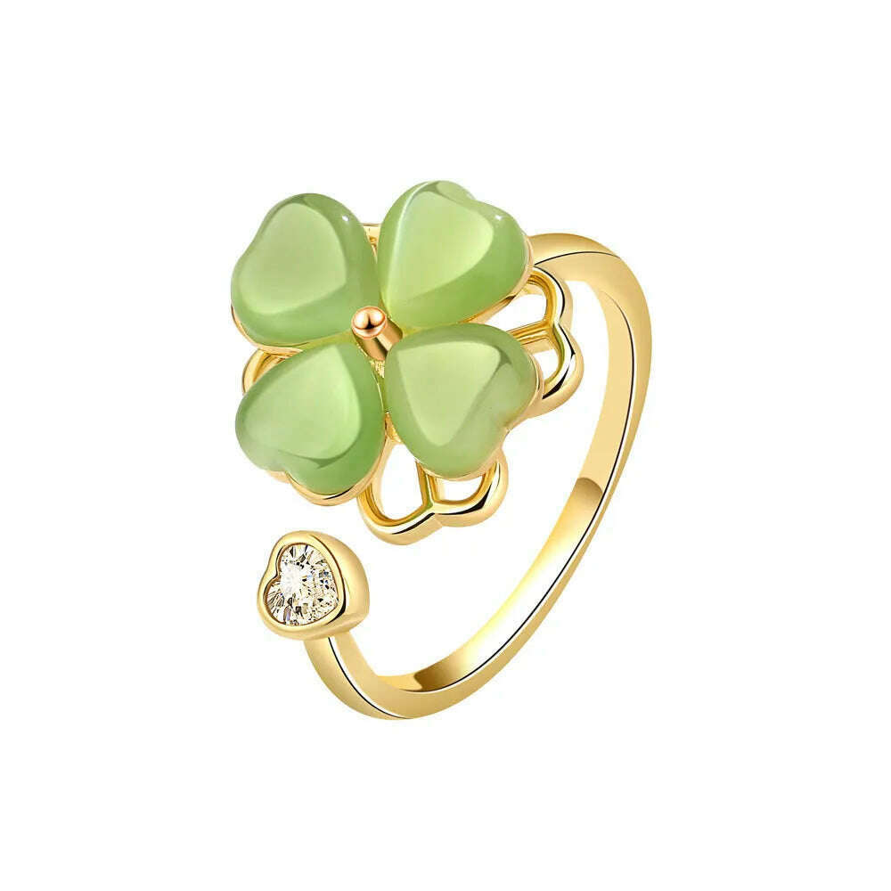 KIMLUD, NBNB New Arrive Trendy Rotating Clover Relieve Stress Adjustable Ring For Women Fashion Finger Open Ring Daily Jewelry Girl Gift, KIMLUD Womens Clothes