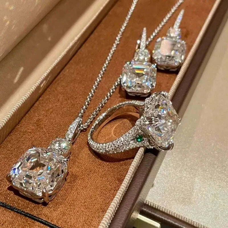 Necklace Earrings Ring Set - Asscher Cut - Zircon | KIMLUD