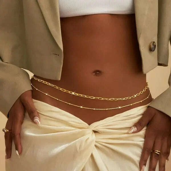 Necklace Rhinestone Tassel Belly Chain Metal Gold | KIMLUD