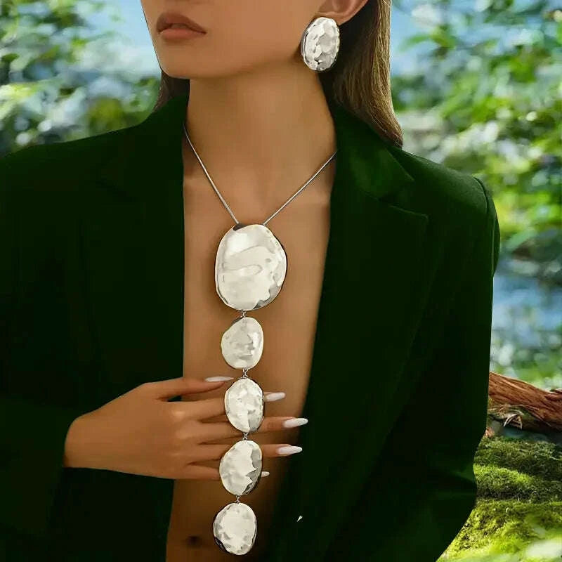 Necklaces Oval Stud Y Necklace Zinc Alloy Silver | KIMLUD