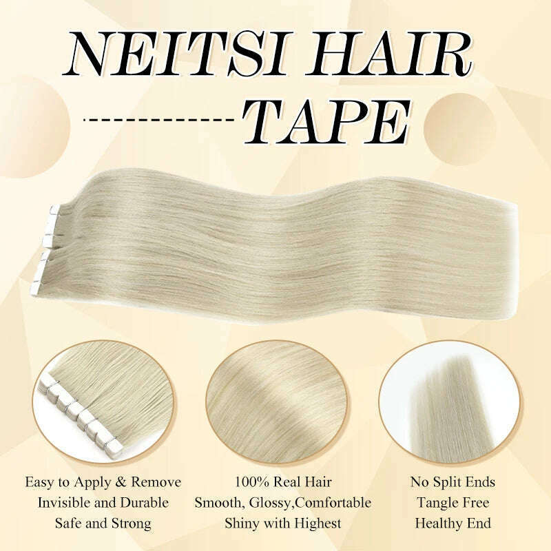 KIMLUD, Neitsi Mini Tape In Human Hair Extensions Invisible Skin Weft Adhesive Grey Color 100% Natural Straight Real Hair Tape Ins 10pcs, KIMLUD Womens Clothes