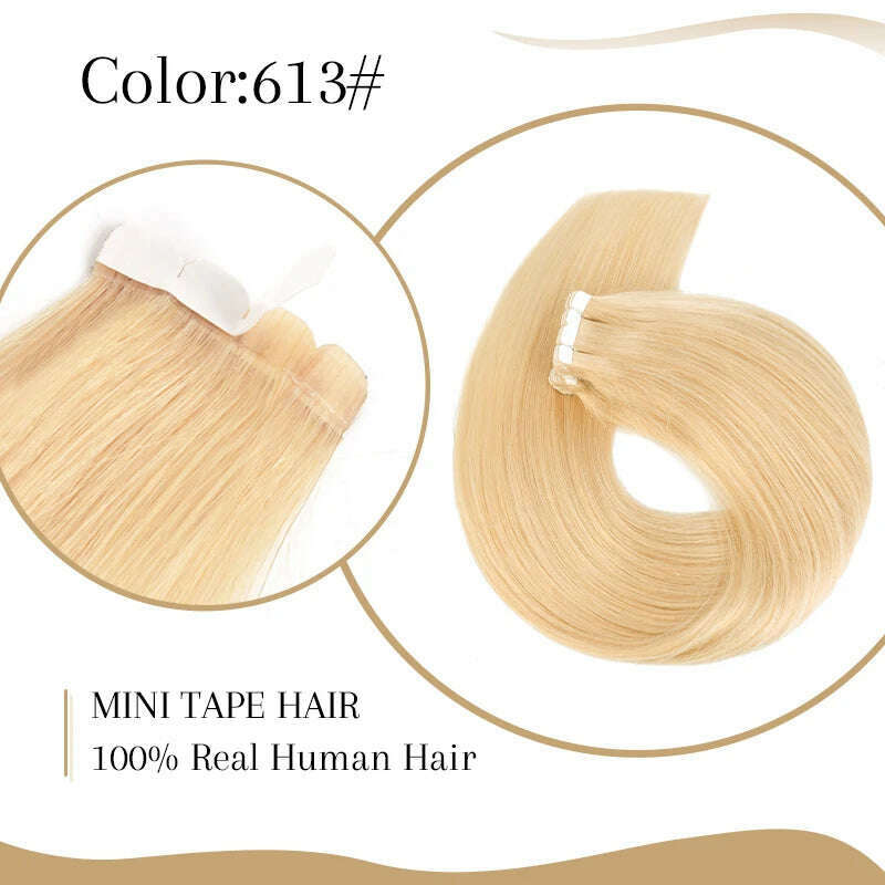 KIMLUD, Neitsi Mini Tape In Human Hair Extensions Invisible Skin Weft Adhesive Grey Color 100% Natural Straight Real Hair Tape Ins 10pcs, #613 / 10 pcs / 12 inches, KIMLUD Womens Clothes