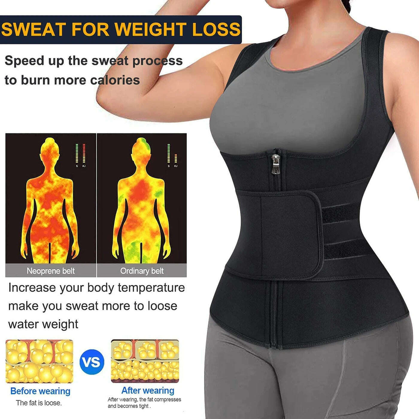 KIMLUD, Neoprene Sauna Suit for Women Sauna Sweat Vest Waist Trainer adjustable Belts, KIMLUD Women's Clothes