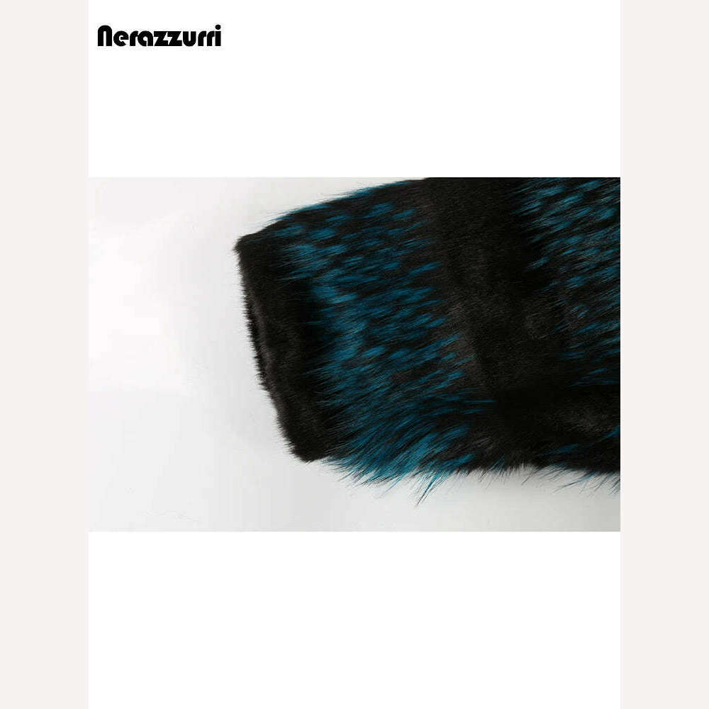 KIMLUD, Nerazzurri Winter Long Thick Warm Colorful Fluffy Faux Fox Fur Coat Women Sashes Luxury Designer Clothes Furry Overcoat 2024, KIMLUD Womens Clothes