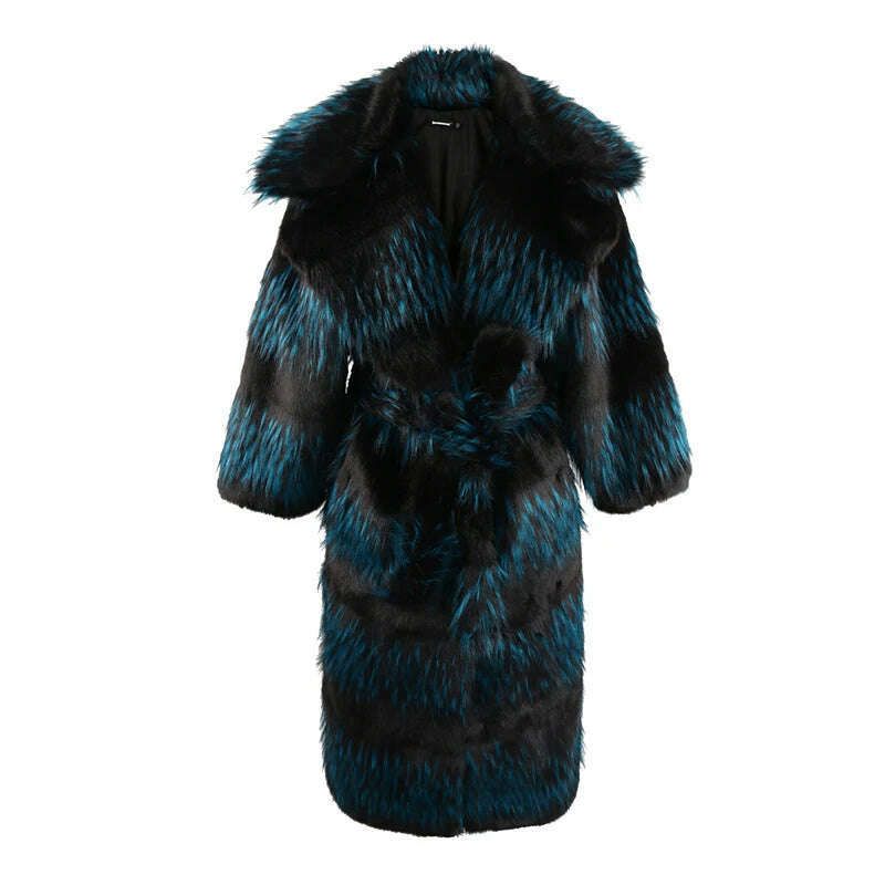 KIMLUD, Nerazzurri Winter Long Thick Warm Colorful Fluffy Faux Fox Fur Coat Women Sashes Luxury Designer Clothes Furry Overcoat 2024, multicolour / S, KIMLUD APPAREL - Womens Clothes