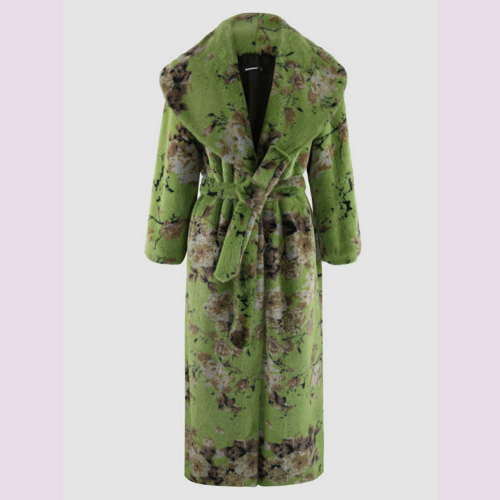KIMLUD, Nerazzurri Winter Stylish Elegant Long Multicolored Colorful Thick Warm Soft Fluffy Faux Fur Coat Women Luxury Designer Clothes, Grass green / L, KIMLUD APPAREL - Womens Clothes
