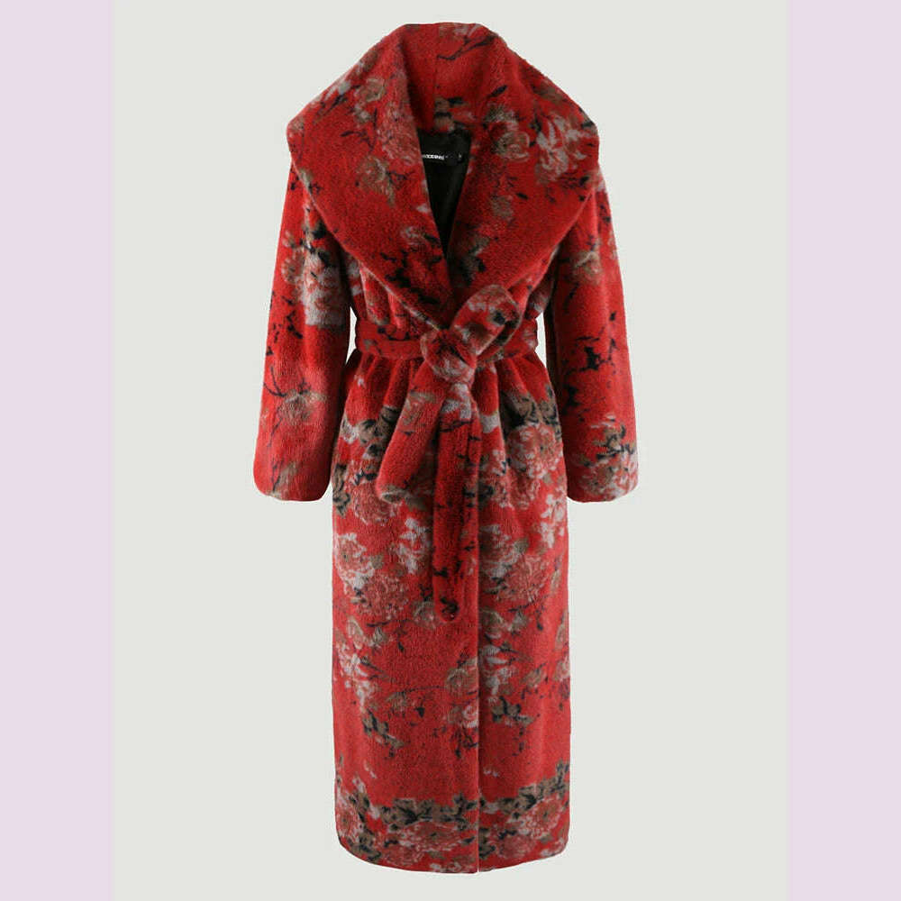 KIMLUD, Nerazzurri Winter Stylish Elegant Long Multicolored Colorful Thick Warm Soft Fluffy Faux Fur Coat Women Luxury Designer Clothes, red. / XXXL, KIMLUD APPAREL - Womens Clothes