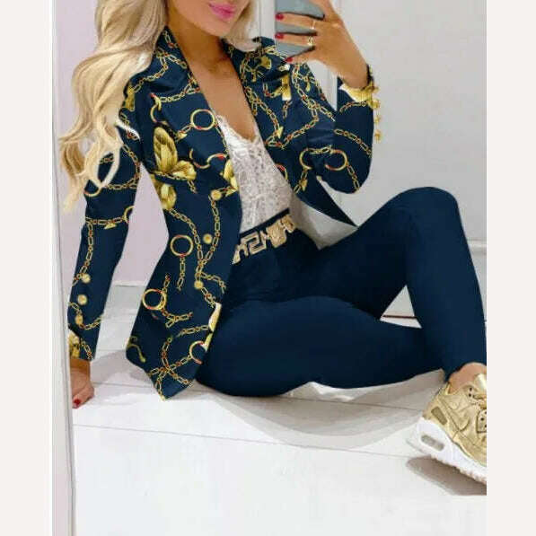 New 2023 Formal Office Pant Sets Women 2PCS Double Breasted Solid Blazers Jacket and Pants Two Pieces Set Female Pant Suits Sets - KIMLUD
