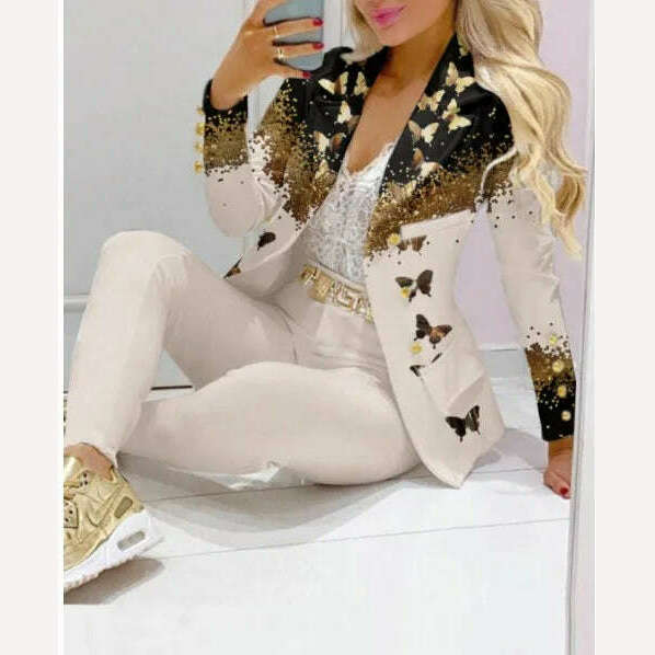 New 2023 Formal Office Pant Sets Women 2PCS Double Breasted Solid Blazers Jacket and Pants Two Pieces Set Female Pant Suits Sets - KIMLUD