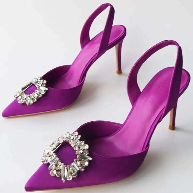 KIMLUD, New 2023 Pointed Rhinestone High Heels In Autumn and Fashionable Women's Middle Heel Sandals In Summer, KIMLUD Womens Clothes