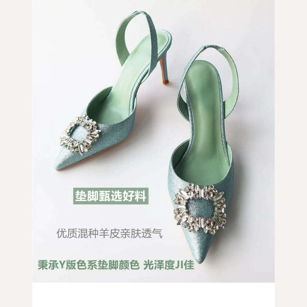 KIMLUD, New 2023 Pointed Rhinestone High Heels In Autumn and Fashionable Women's Middle Heel Sandals In Summer, KIMLUD Womens Clothes