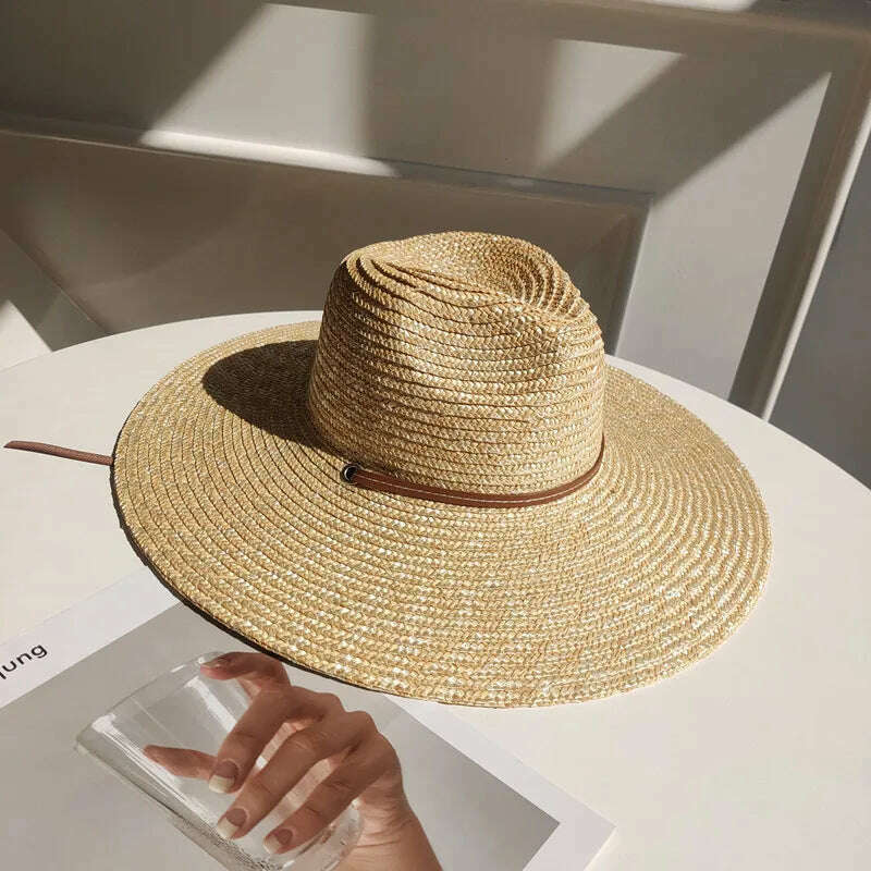 KIMLUD, New 2024 Belt Strap Straw Sun Hat For Women Fashion Vacation Beach UV Hats Summer Wide Brim Travel Panama Hats Outdoor Wholesale, KIMLUD Womens Clothes