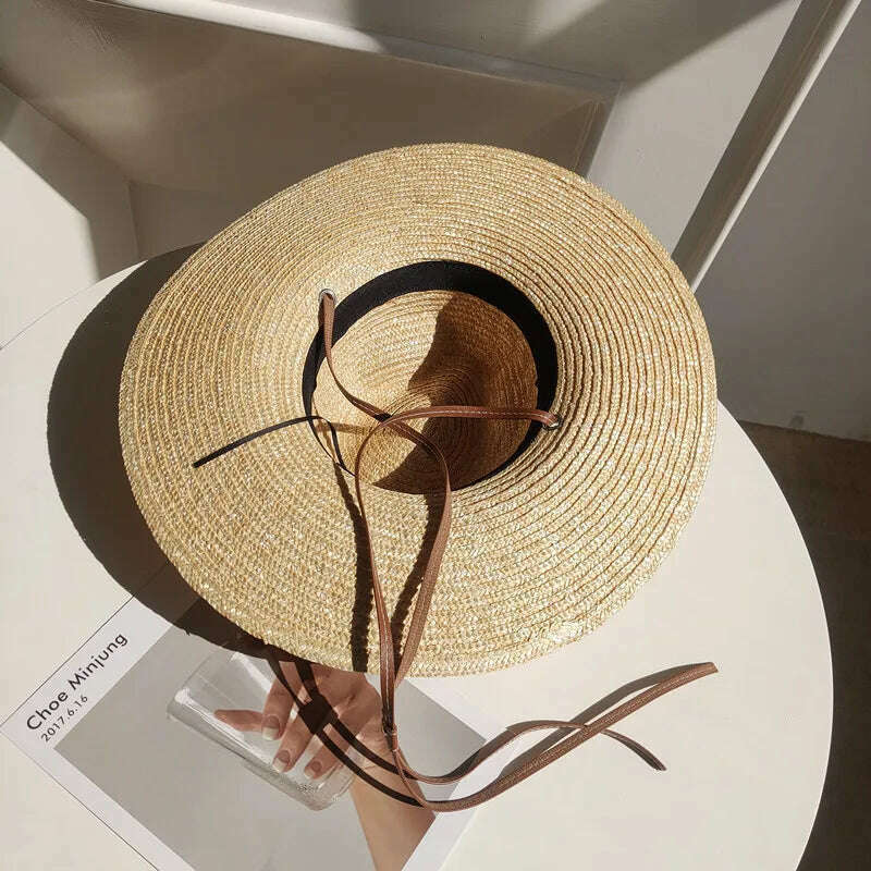 KIMLUD, New 2024 Belt Strap Straw Sun Hat For Women Fashion Vacation Beach UV Hats Summer Wide Brim Travel Panama Hats Outdoor Wholesale, KIMLUD Womens Clothes