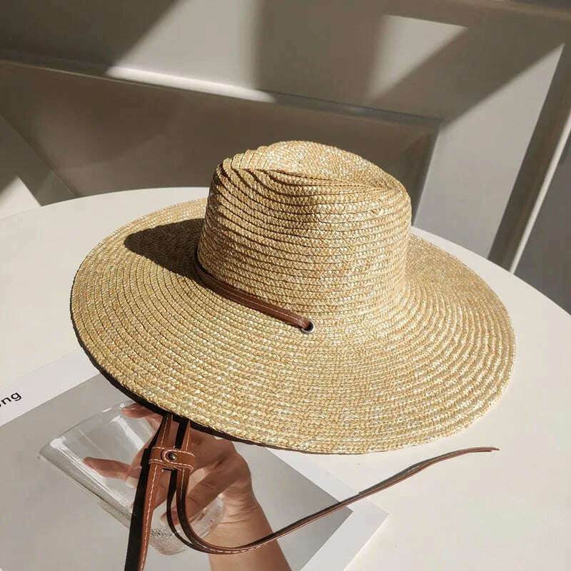 KIMLUD, New 2024 Belt Strap Straw Sun Hat For Women Fashion Vacation Beach UV Hats Summer Wide Brim Travel Panama Hats Outdoor Wholesale, KIMLUD Womens Clothes