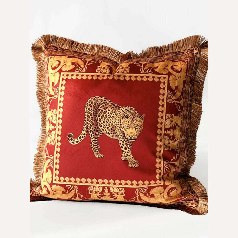 KIMLUD, New 45 X45cm Luxury Tiger Printing Square Pillowcase Model Living Room Sofa Decorative Tassels Cushion Velvet Pillow Cover, 45x45cm / Tiger - Red, KIMLUD Womens Clothes