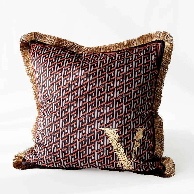 KIMLUD, New 45 X45cm Luxury Tiger Printing Square Pillowcase Model Living Room Sofa Decorative Tassels Cushion Velvet Pillow Cover, 45x45cm / V - Coffee, KIMLUD Womens Clothes