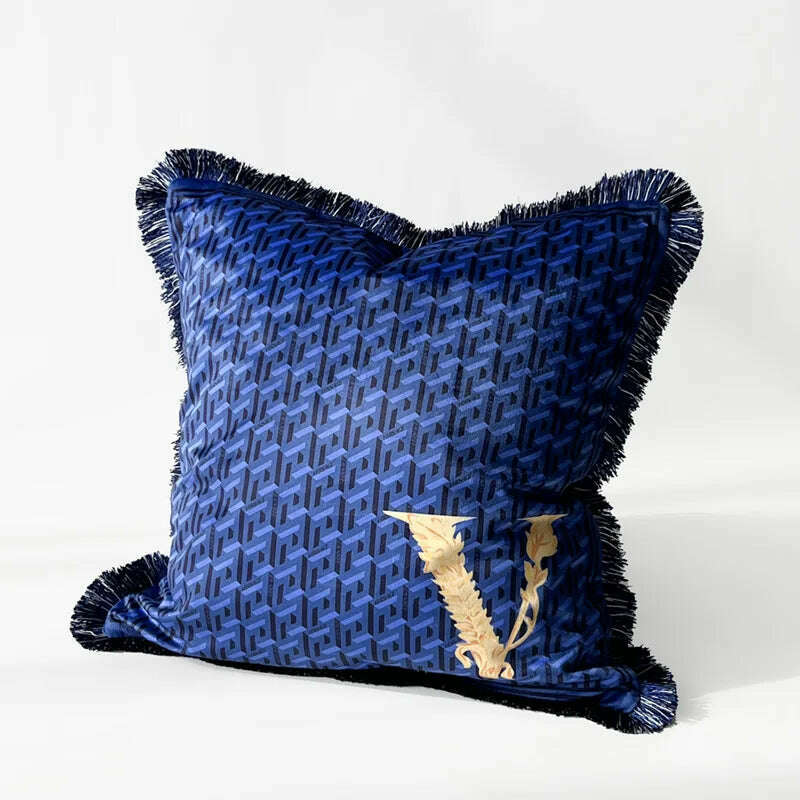 KIMLUD, New 45 X45cm Luxury Tiger Printing Square Pillowcase Model Living Room Sofa Decorative Tassels Cushion Velvet Pillow Cover, 45x45cm / V - Blue, KIMLUD Womens Clothes