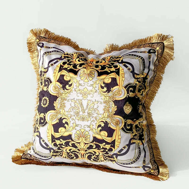 KIMLUD, New 45 X45cm Luxury Tiger Printing Square Pillowcase Model Living Room Sofa Decorative Tassels Cushion Velvet Pillow Cover, 45x45cm / White, KIMLUD Womens Clothes
