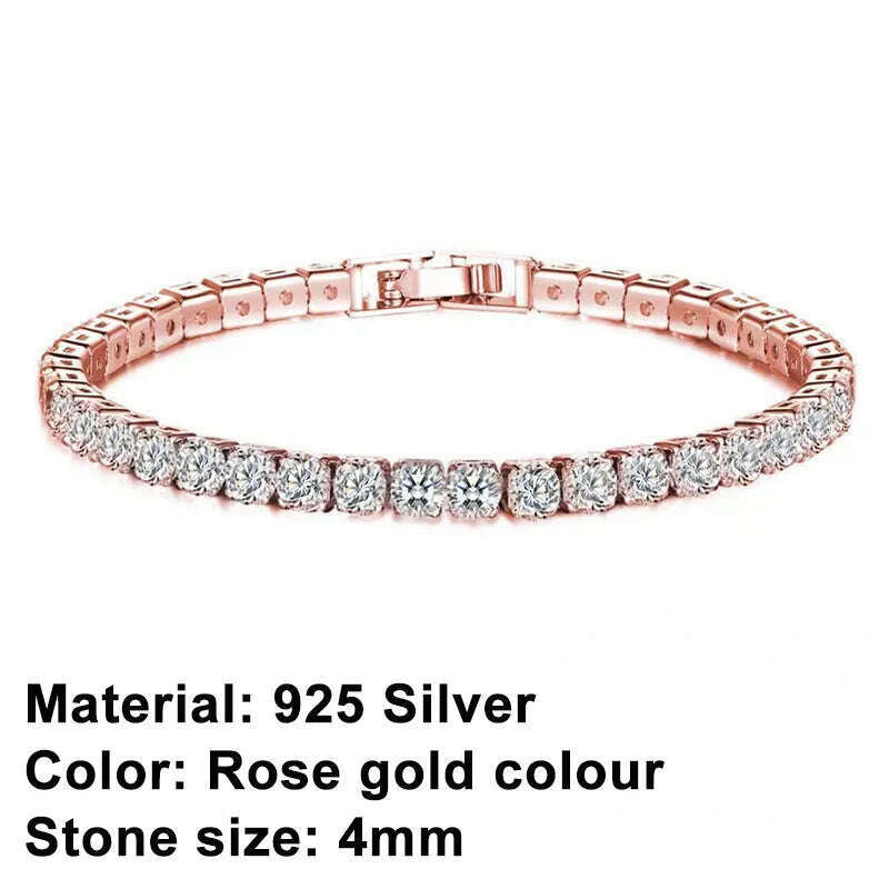 New 925 Sterling Silver Hip Hop Fashion Women's Tennis Bracelet Rose Gold Shining Cubic zirconia Bracelet Wedding Jewelry Gift - KIMLUD