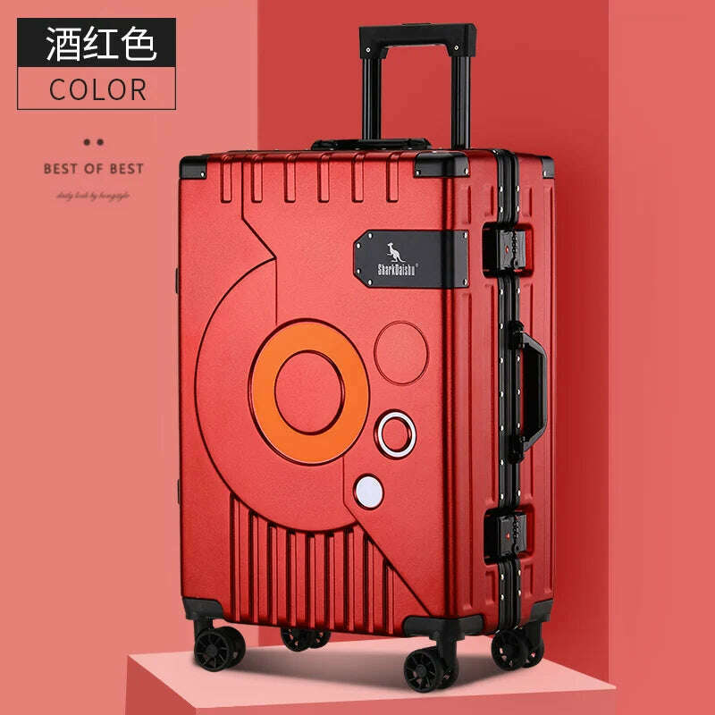 KIMLUD, New Aluminum frame fashion travel luggage silent large-capacity trolley suitcase 20 inch suitcase carry on 24 inch password box, 26Inches 650mm / Red, KIMLUD APPAREL - Womens Clothes