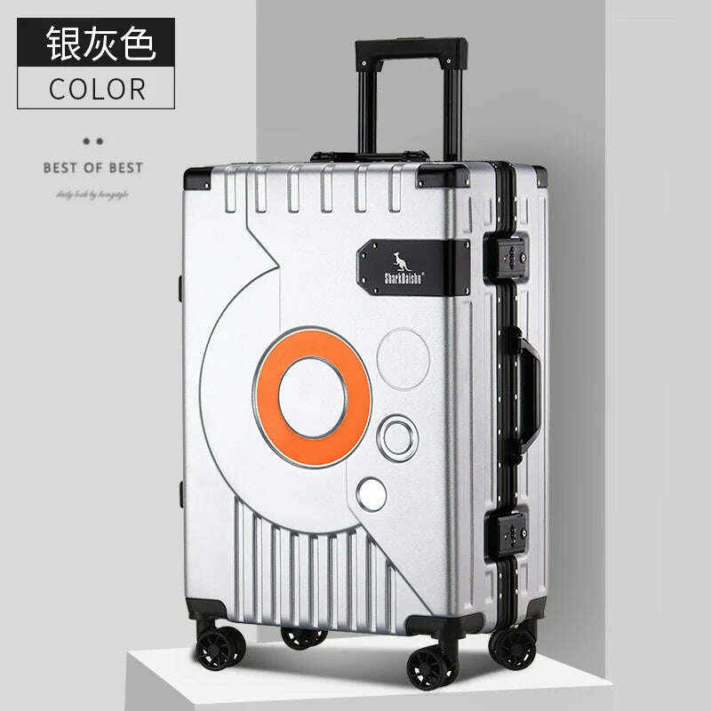 KIMLUD, New Aluminum frame fashion travel luggage silent large-capacity trolley suitcase 20 inch suitcase carry on 24 inch password box, 22Inches 550mm / Silver, KIMLUD APPAREL - Womens Clothes