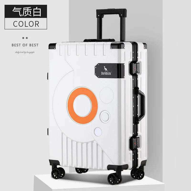 KIMLUD, New Aluminum frame fashion travel luggage silent large-capacity trolley suitcase 20 inch suitcase carry on 24 inch password box, 26Inches 650mm / White, KIMLUD APPAREL - Womens Clothes