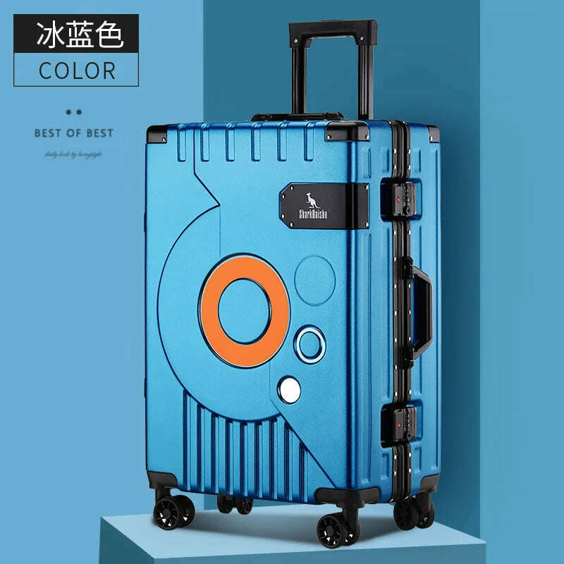 KIMLUD, New Aluminum frame fashion travel luggage silent large-capacity trolley suitcase 20 inch suitcase carry on 24 inch password box, 22Inches 550mm / Blue, KIMLUD APPAREL - Womens Clothes