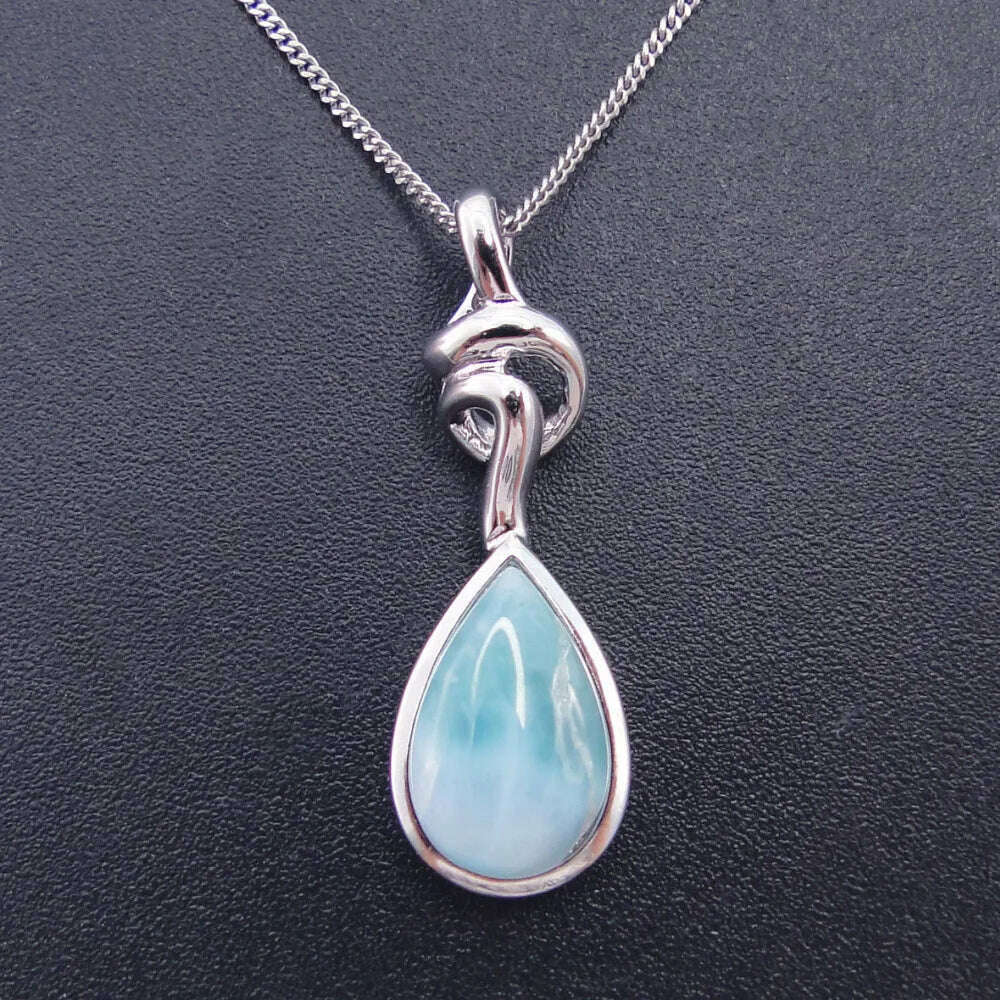 KIMLUD, New Arrival 9x13mm Pearl Natural Larimar Pendant 925 Sterling Silver Women Teardrop Pendant Necklace Charm Fine Jewelry For Gift, KIMLUD Womens Clothes