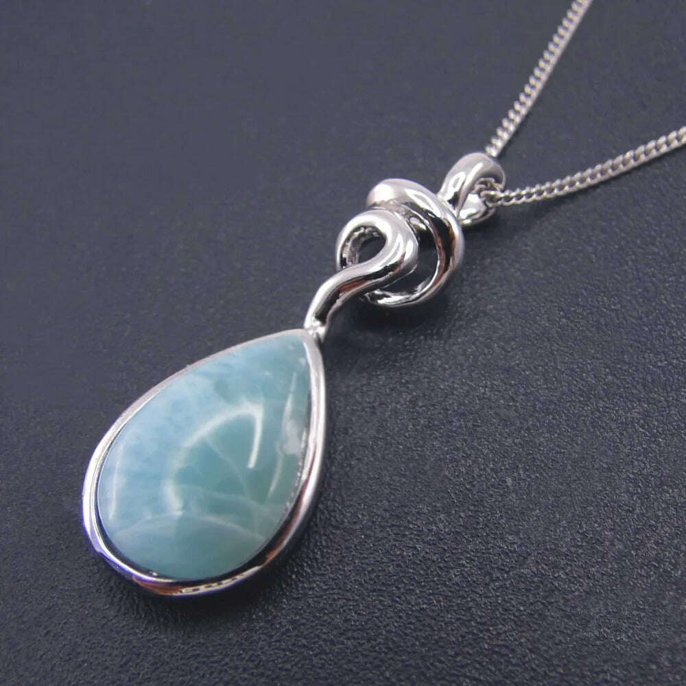 KIMLUD, New Arrival 9x13mm Pearl Natural Larimar Pendant 925 Sterling Silver Women Teardrop Pendant Necklace Charm Fine Jewelry For Gift, KIMLUD Women's Clothes