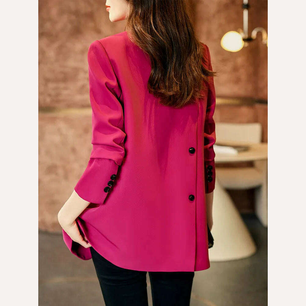 KIMLUD, New Arrival Autumn Winter Women Ladies Blazer Pink Black Coffee Female Long Sleeve Solid Casual Jacket Coat, KIMLUD Women's Clothes