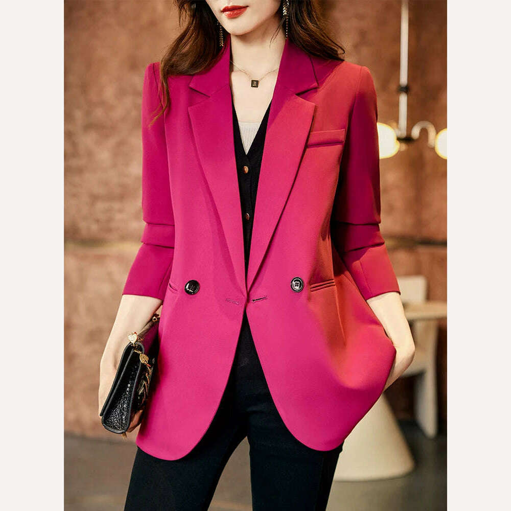 KIMLUD, New Arrival Autumn Winter Women Ladies Blazer Pink Black Coffee Female Long Sleeve Solid Casual Jacket Coat, KIMLUD Womens Clothes
